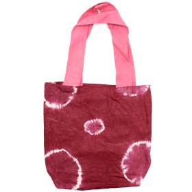 Natural Tie-Dye Cotton Bag (8oz) - Maroon Rings - Pink Handle