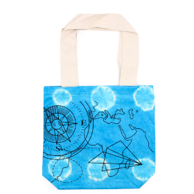 Tie-Dye Cotton Bag (6oz) - Compass - Blue - Natural Handle