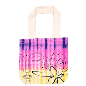 Tie-Dye Cotton Bag (6oz) - Lotus Buddha - Multi Col - Natural Handle