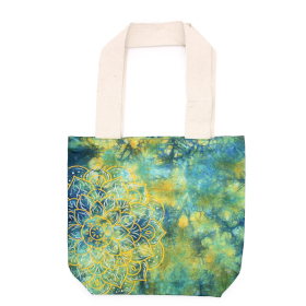 Tie-Dye Cotton Bag (6oz) - Mandala - Green/Blue - Natural Handle