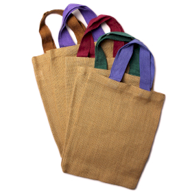 10x Jute Tote Bag - 5 assorted colour handles