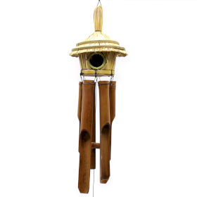 6x Round Seagrass Bird Box with Chimes 45x17cm