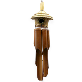 3x Lrg Round Seagrass Bird Box with Chimes 56x20cm