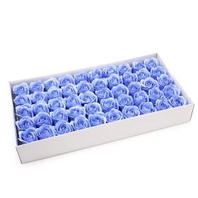 50x Craft Soap Flowers - Med Rose - Blue With Black Rim