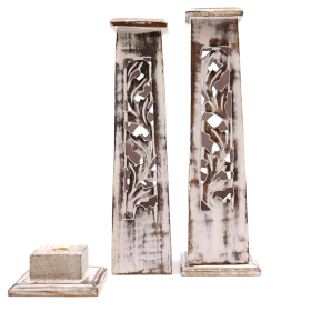 2x Tapered Incense Tower Washed Des2 - Mango Wood