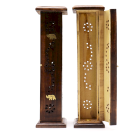 2x Square Incense Tower - Brass inlay - Mango Wood
