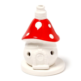 3x Fairy Toadstool House Ceramic Incense Cone Burner