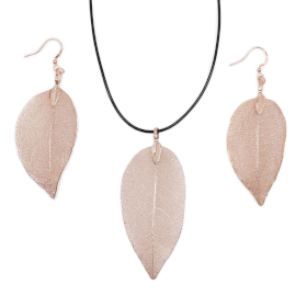 Necklace & Earring Set - Bravery Leaf - Pink Gold