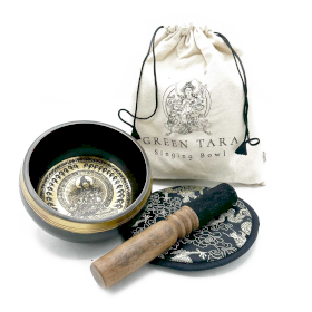 Hand Beaten & Engraved Singing Bowl Gift Set - 14cm - Green Tara