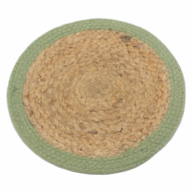 4x Natural Place Mat - Jute & Cotton 30cm - Olive Border