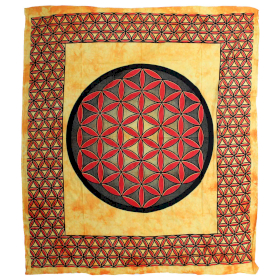 Double Cotton Bedspread + Wall Hanging - Flower of Life - Orange