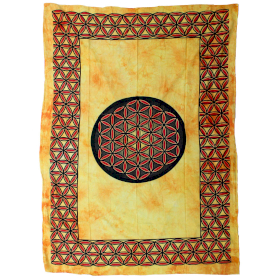 Single Cotton Bedspread + Wall Hanging - Flower of Life - Orange