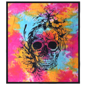 Double Cotton Bedspread + Wall Hanging - Day of the Dead Skull