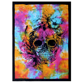 Single Cotton Bedspread + Wall Hanging - Day of Dead Skull