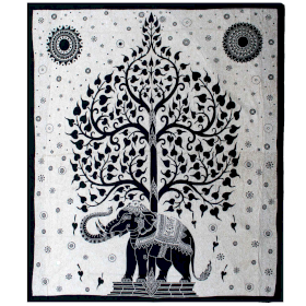 Double Cotton Bedspread + Wall Hanging - Mono - Elephant Tree