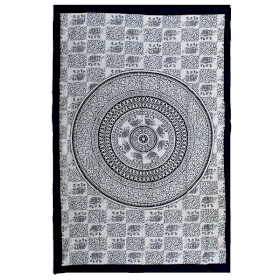 Single Cotton Bedspread + Wall Hanging - Mono - Elephant Mandala