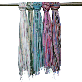 10x Indian Boho Scarves - 56x183cm - Random Colours With Gold Thread