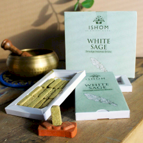 12x Ishom Incense Smudge Bricks and Burner - White Sage
