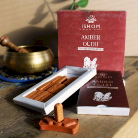 12x Ishom Incense Smudge Bricks and Burner - Amber Wood