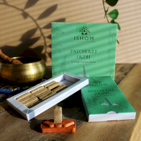 12x Ishom Incense Smudge Bricks and Burner - Patchouli Wood