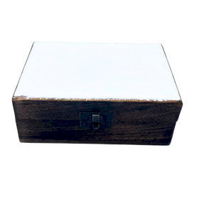 Medium Ceramic Glazed Wood Box - 15x10x6cm - White