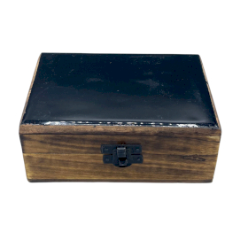 Medium Ceramic Glazed Wood Box - 15x10x6cm - Black