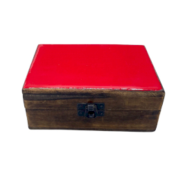 Medium Ceramic Glazed Wood Box - 15x10x6cm - Red