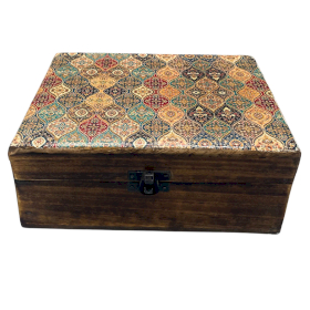 Large Ceramic Glazed Wood Box - 20x15x7.5cm - Trad-Pattern