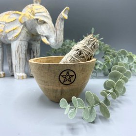 4x Wooden Smudge and Ritual Offerings Bowl - Pentagram - 11x7cm