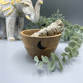 4x Wooden Smudge and Ritual Offerings Bowl - Three Moons - 11x7cm