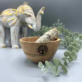 4x Wooden Smudge and Ritual Offerings Bowl - Tree of Life - 11x7cm