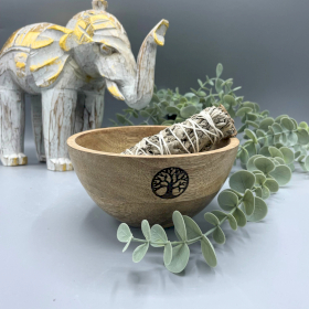 3x Wooden Smudge and Ritual Offerings Bowl - Tree of Life - 13x7cm