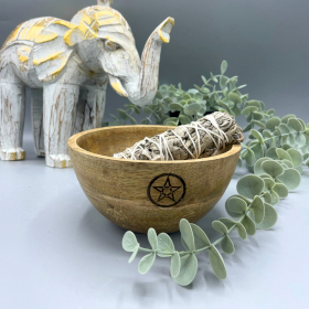 3x Wooden Smudge and Ritual Offerings Bowl - Pentagram - 13x7cm