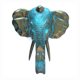 Large Elephant Head - Gold & Turquoice