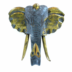 Large Elephant Head - Gold & Grey