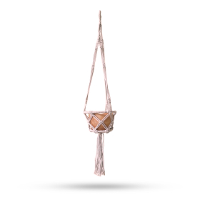 3x Macrame Hooped Pot Holder Small - Beige - 16cm Hoop