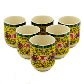 6x Herbal Tea Cup - Long Life Oriental Design