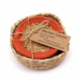Natural Coaster - Jute & Cotton 10cm  (set of 6) Mixed colours in basket