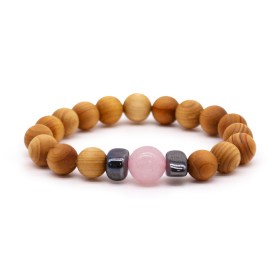 3x Cedarwood Heart Chakra Bangle with Rose Quartz