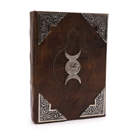 Hefty Brown Tan Book - Zinc Triple Moon Decor - Deckle Edges Pages - 26x18cm