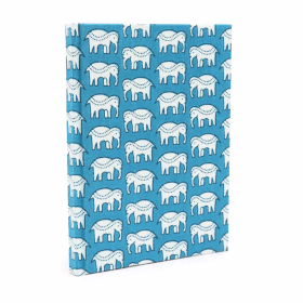 Cotton Bound Notebook 20x15cm - 96 pages - Teal Elephants