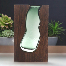 Glass Vase / Terrarium inside Dark Tung Wood - 14.5x5x23cm