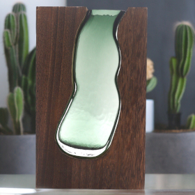 Lrg Glass Vase / Terrarium inside Dark Tung Wood - 18x5x32cm