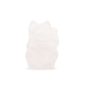 Gemstone Lucky Cat - White Wisdom Quartz 50x35x25mm