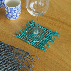 4x Turquoise Seagrass Fringe Natural Coasters