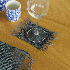 4x Charcoal Seagrass Fringe Natural Coasters
