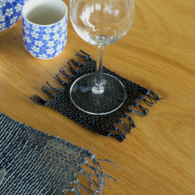 4x Black Seagrass Fringe Natural Coasters