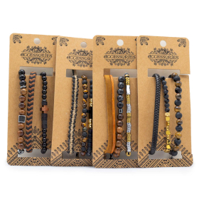 4x Mens Premium Bracelet Set - Black & Tans (asst)
