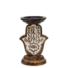 Mango Wood Candle Stand - Hamsa - Small 18x11cm