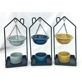 3x Hanging Oil Burner with House Shaped Stand